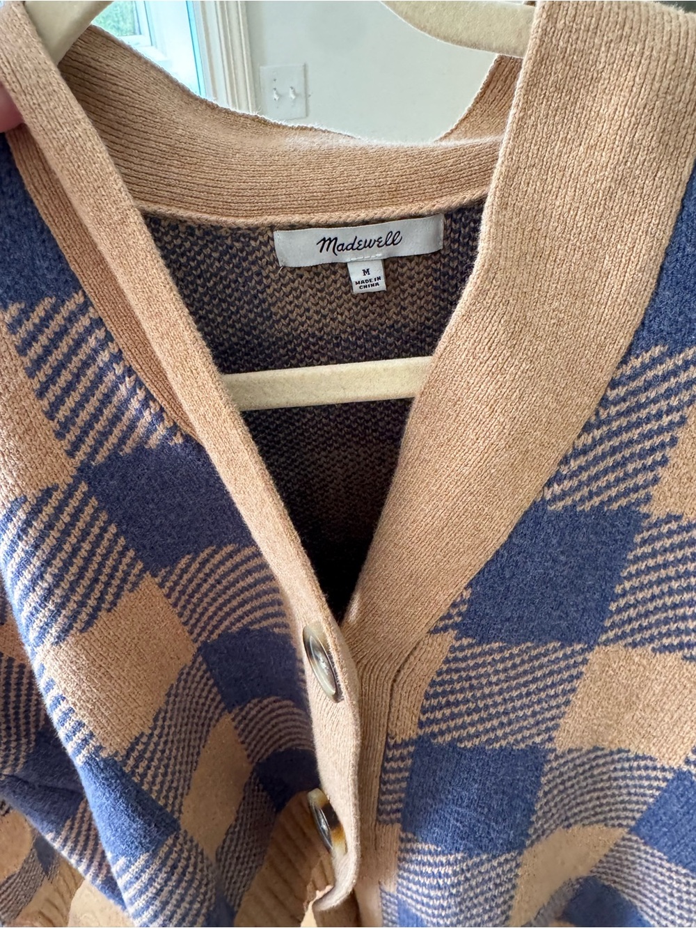 Madewell Blue & Camel Checked Button Cardigan - Picture 2 of 2